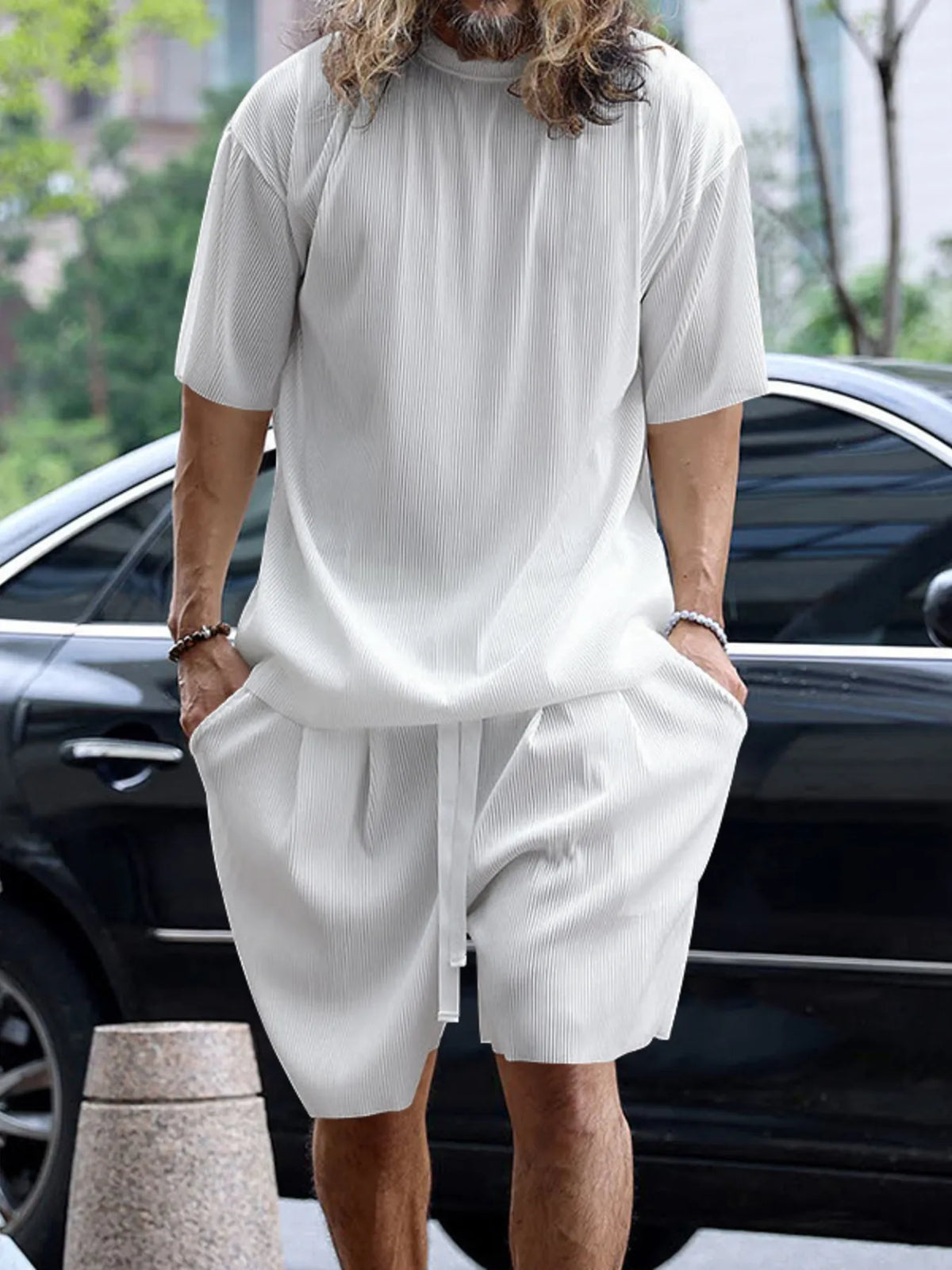 Men's Full Size Round Neck Short Sleeve Top and Shorts Set Plus Size - URBANPICK FASHION