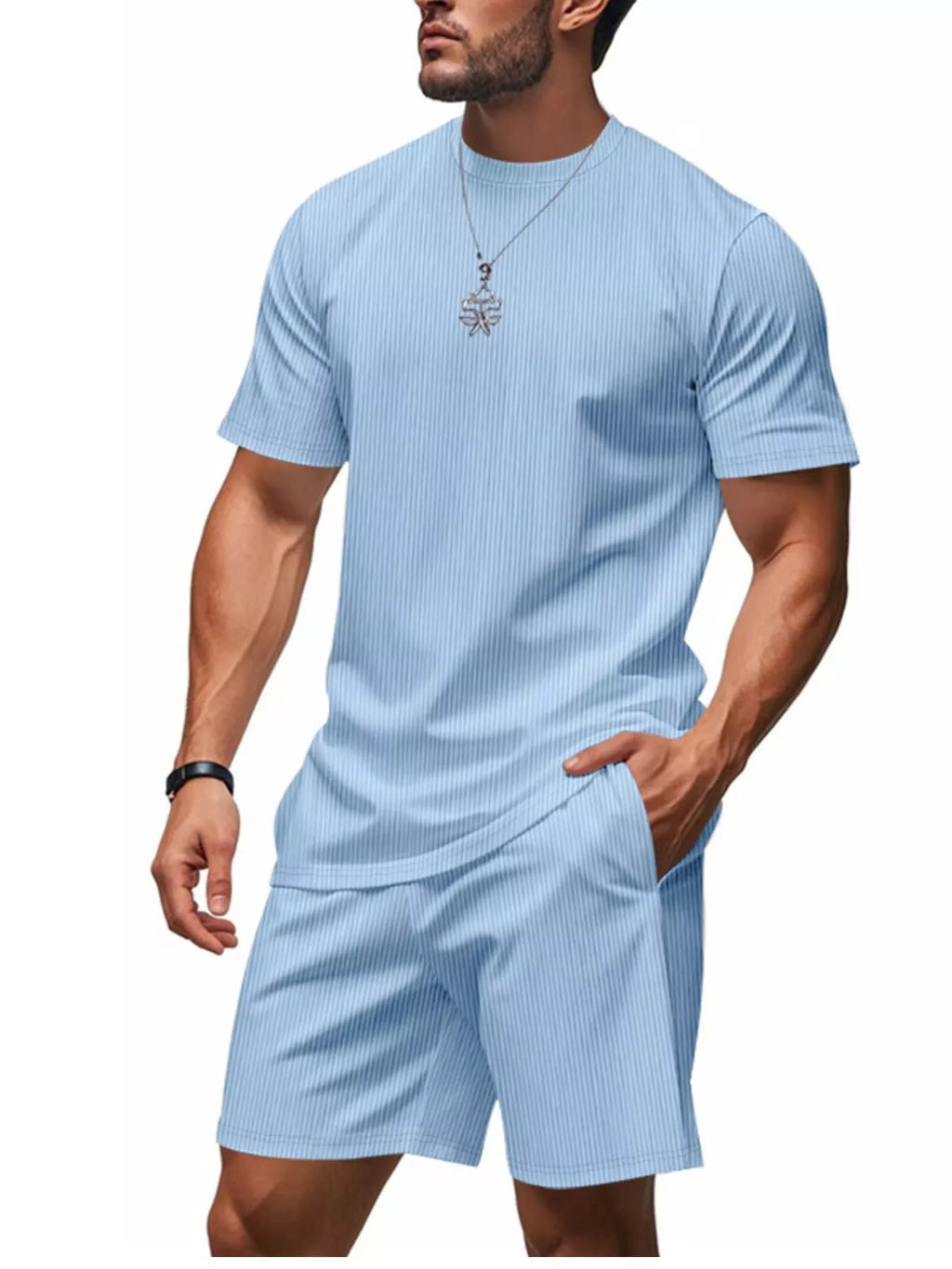 Men's Full Size Casual Striped Top and Shorts Set Plus Size - URBANPICK FASHION