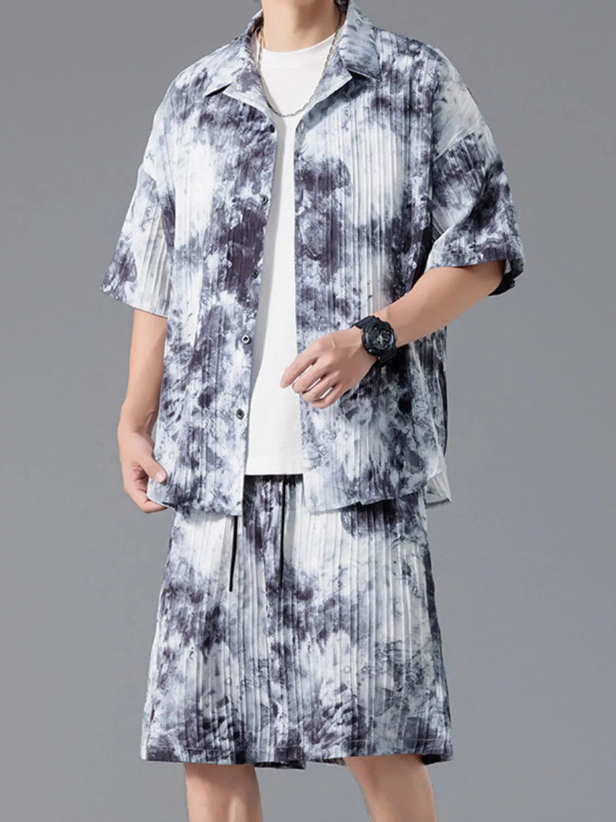 Men's Full Size Tie-Dye Casual Shirt and Shorts Set Plus Size - URBANPICK FASHION