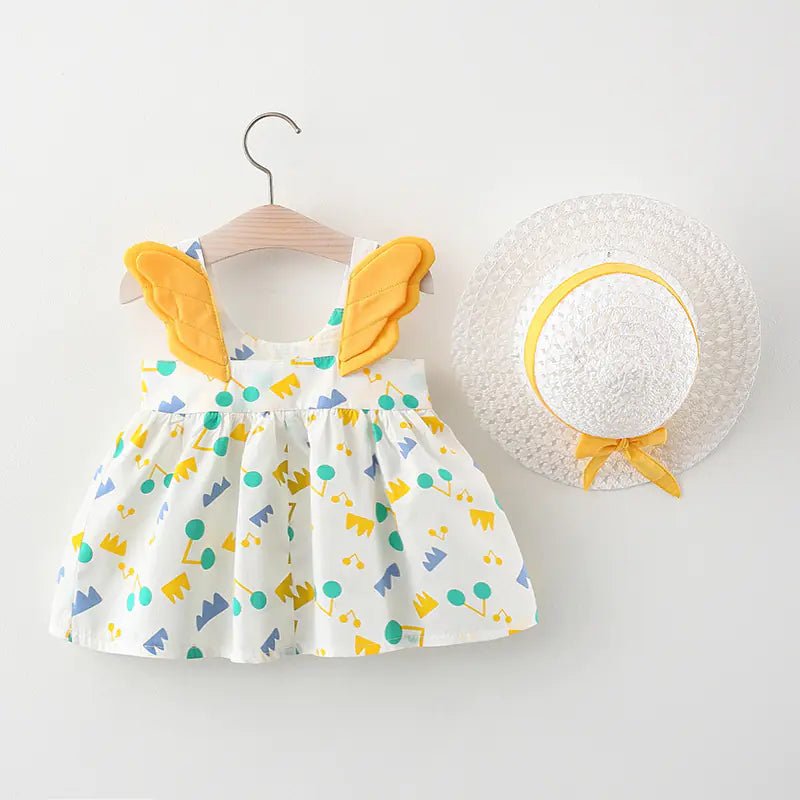 Summer Big Dot Wings Princess Dress with Hat - URBANPICK FASHION