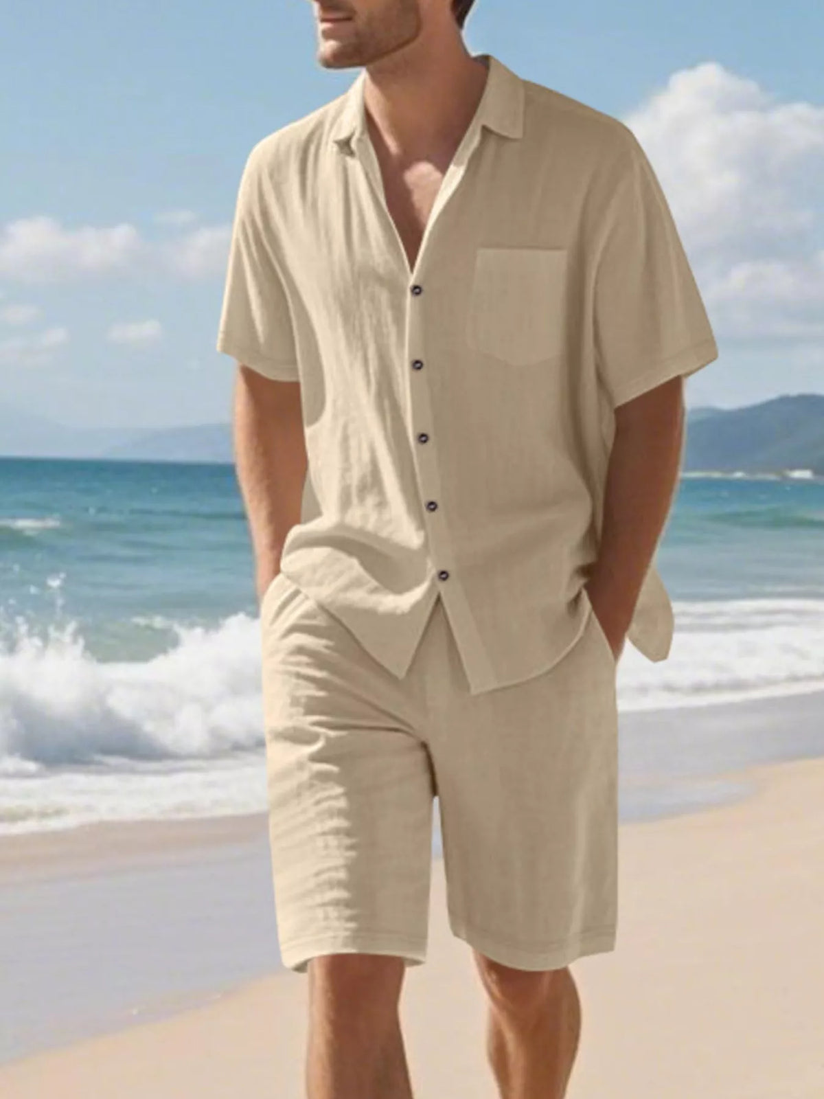 Men's Full Size Casual Button Up Shirt and Shorts Set Plus Size - URBANPICK FASHION