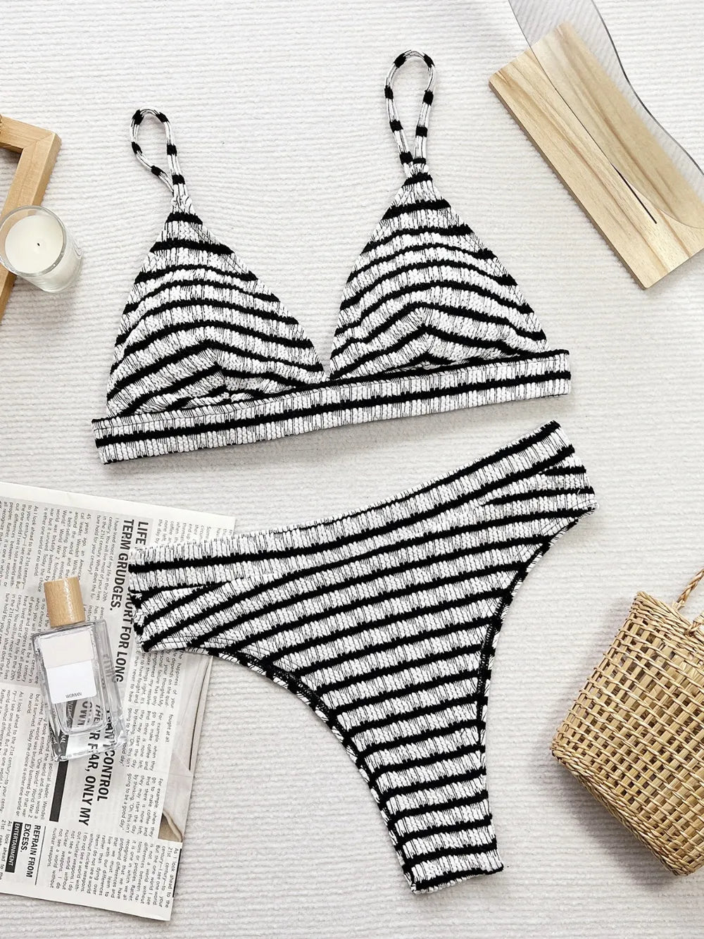 Striped V-Neck Two-Piece Swim Set - URBANPICK FASHION