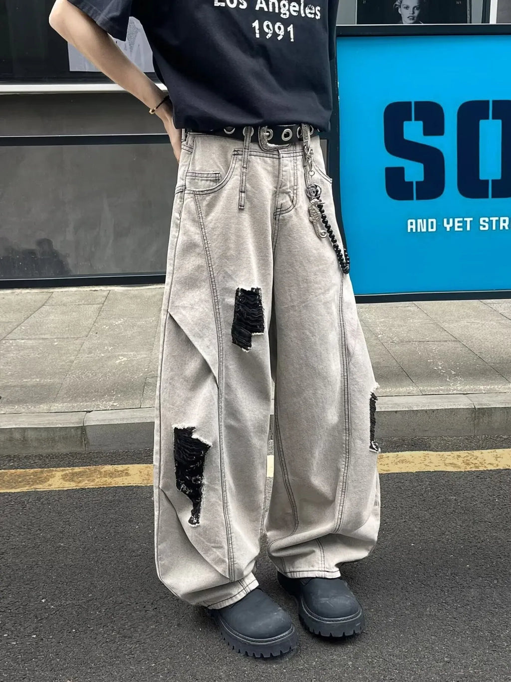 Men's Full Size Distressed Wide Leg Jeans Plus Size - URBANPICK FASHION