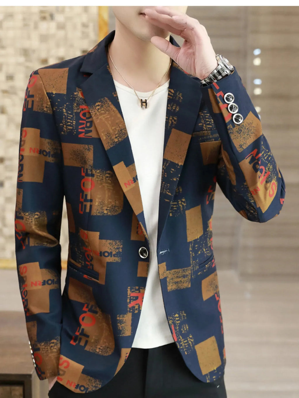 Men's Plus Size Printed One Button Slim Fit Blazer - URBANPICK FASHION