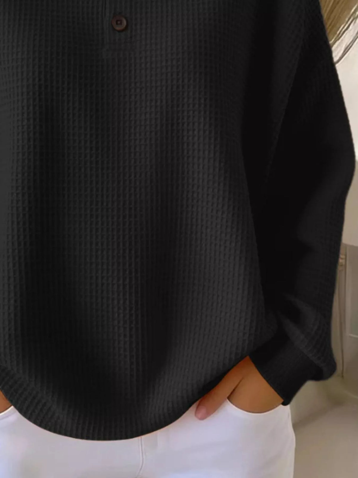 Full Size Waffle Knit Button Detail Top Plus Size - URBANPICK FASHION