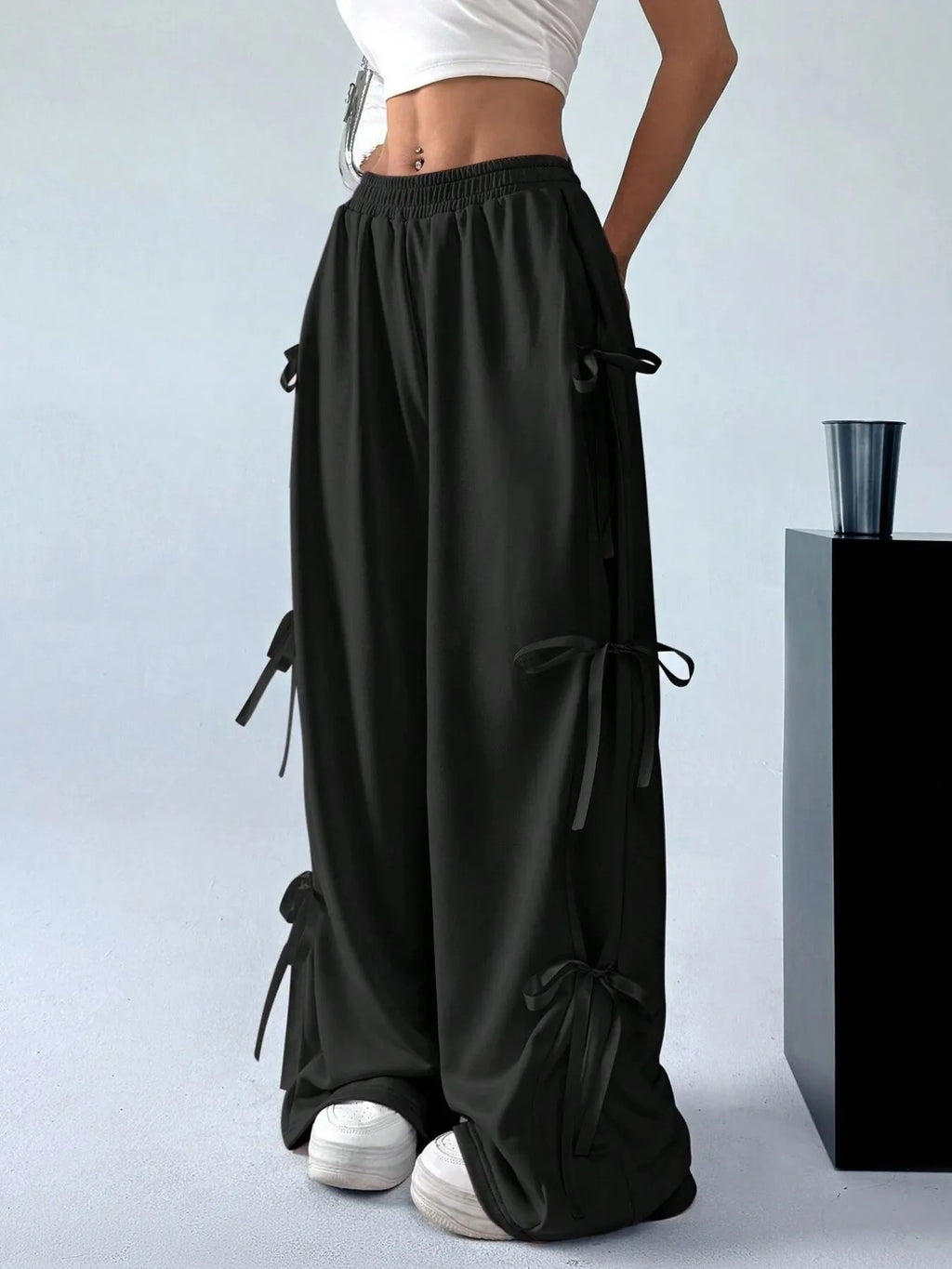 Cargo Wide Leg Pants with Side Tie Details - URBANPICK FASHION