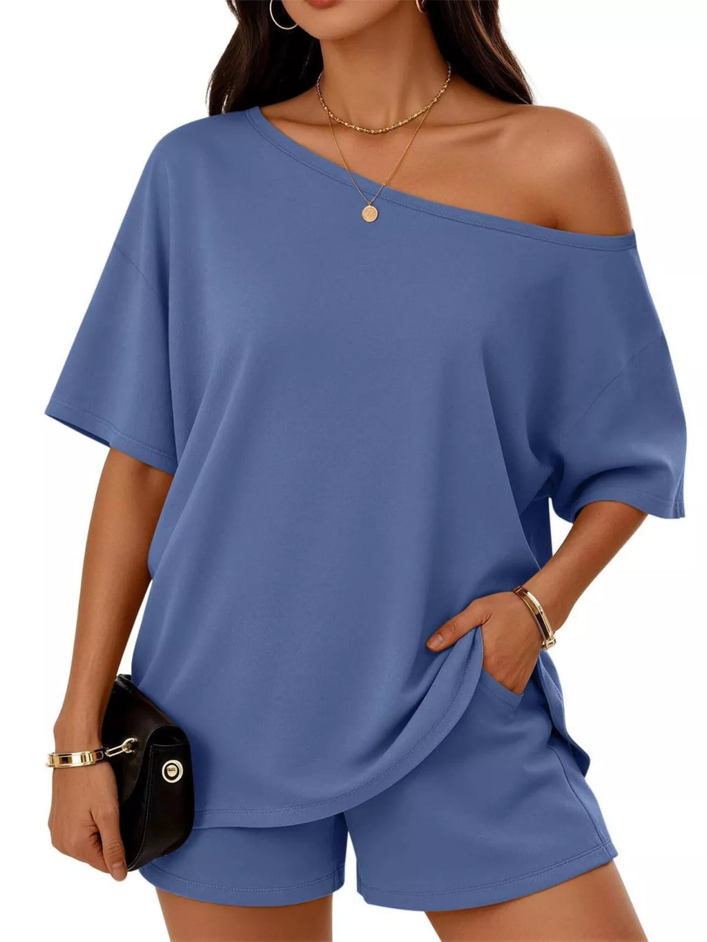 Full Size One Shoulder Top and Shorts Set Plus Size - URBANPICK FASHION
