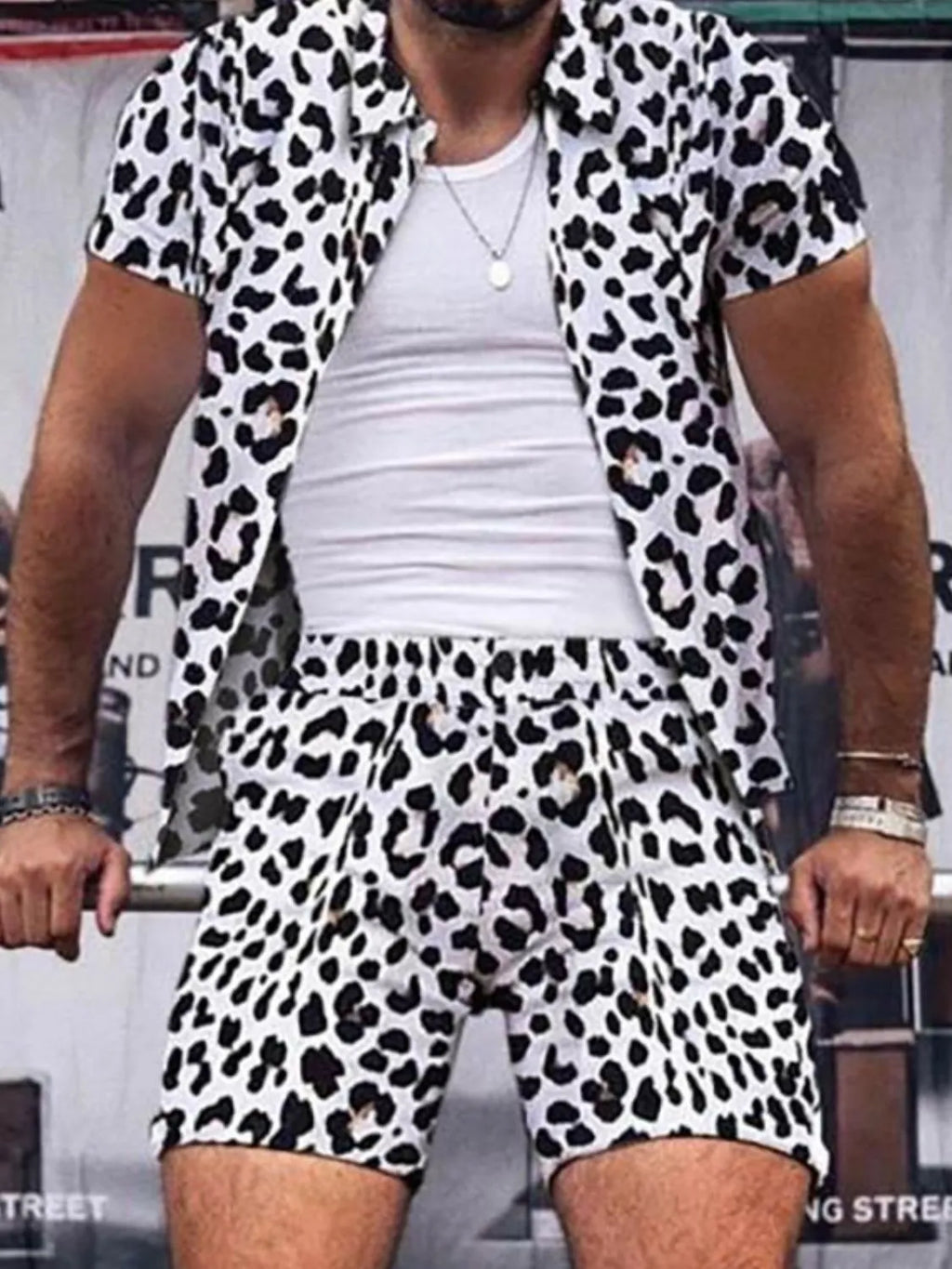Men's Full Size Leopard Button Up Shirt and Shorts Set Plus Size - URBANPICK FASHION
