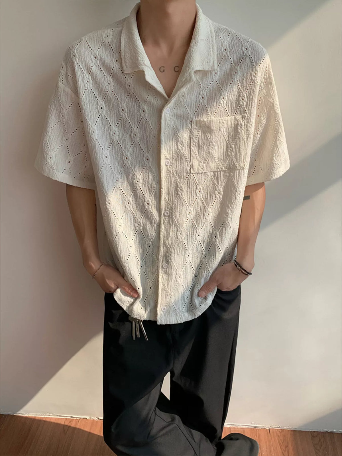 Men's Plus Size Textured Knit Short-Sleeve Shirt - URBANPICK FASHION