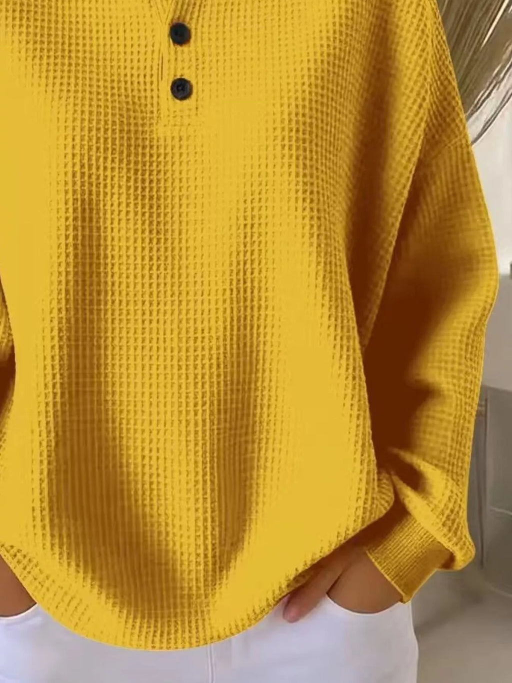 Full Size Waffle Knit Button Detail Top Plus Size - URBANPICK FASHION
