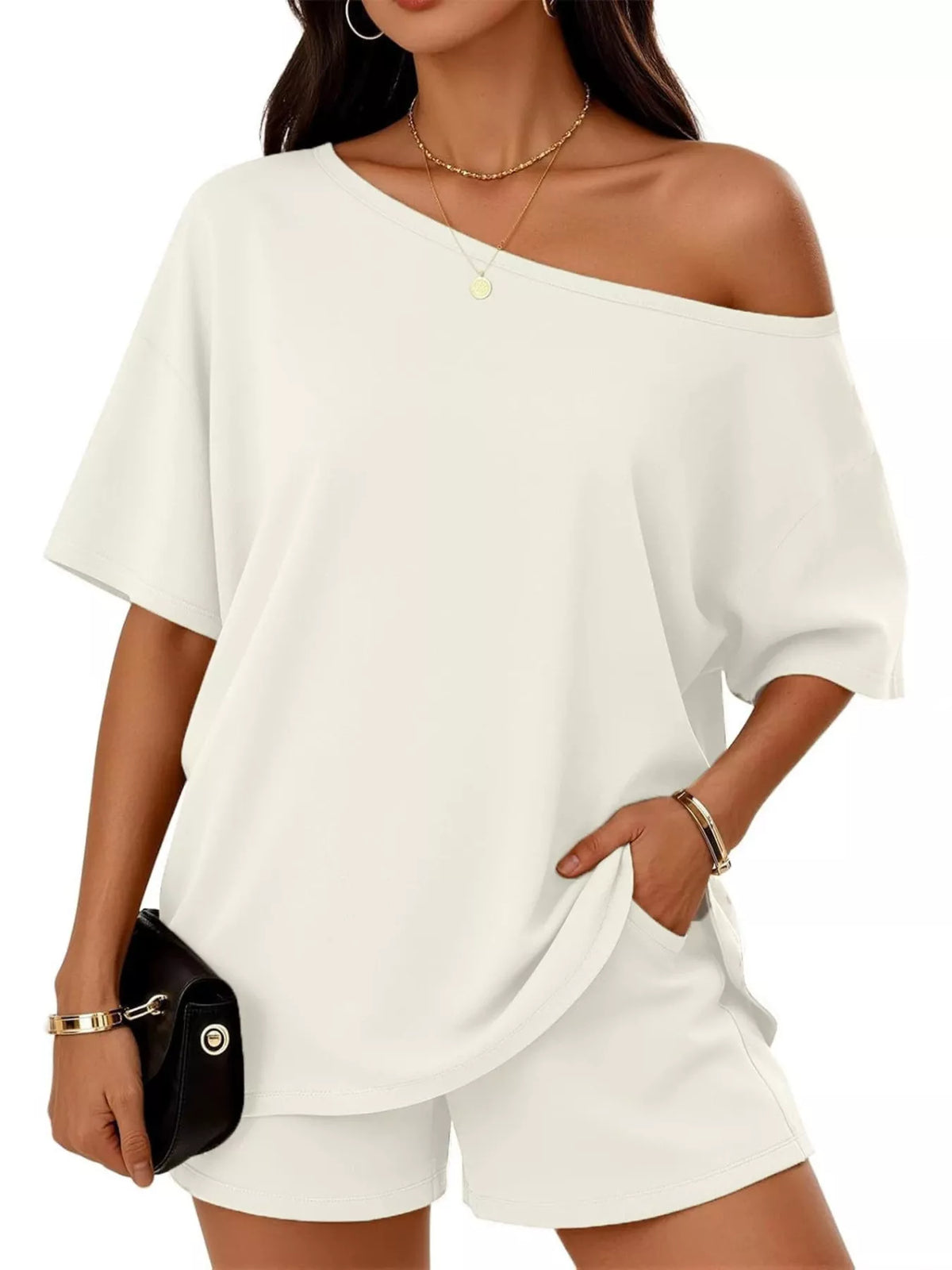 Full Size One Shoulder Top and Shorts Set Plus Size - URBANPICK FASHION