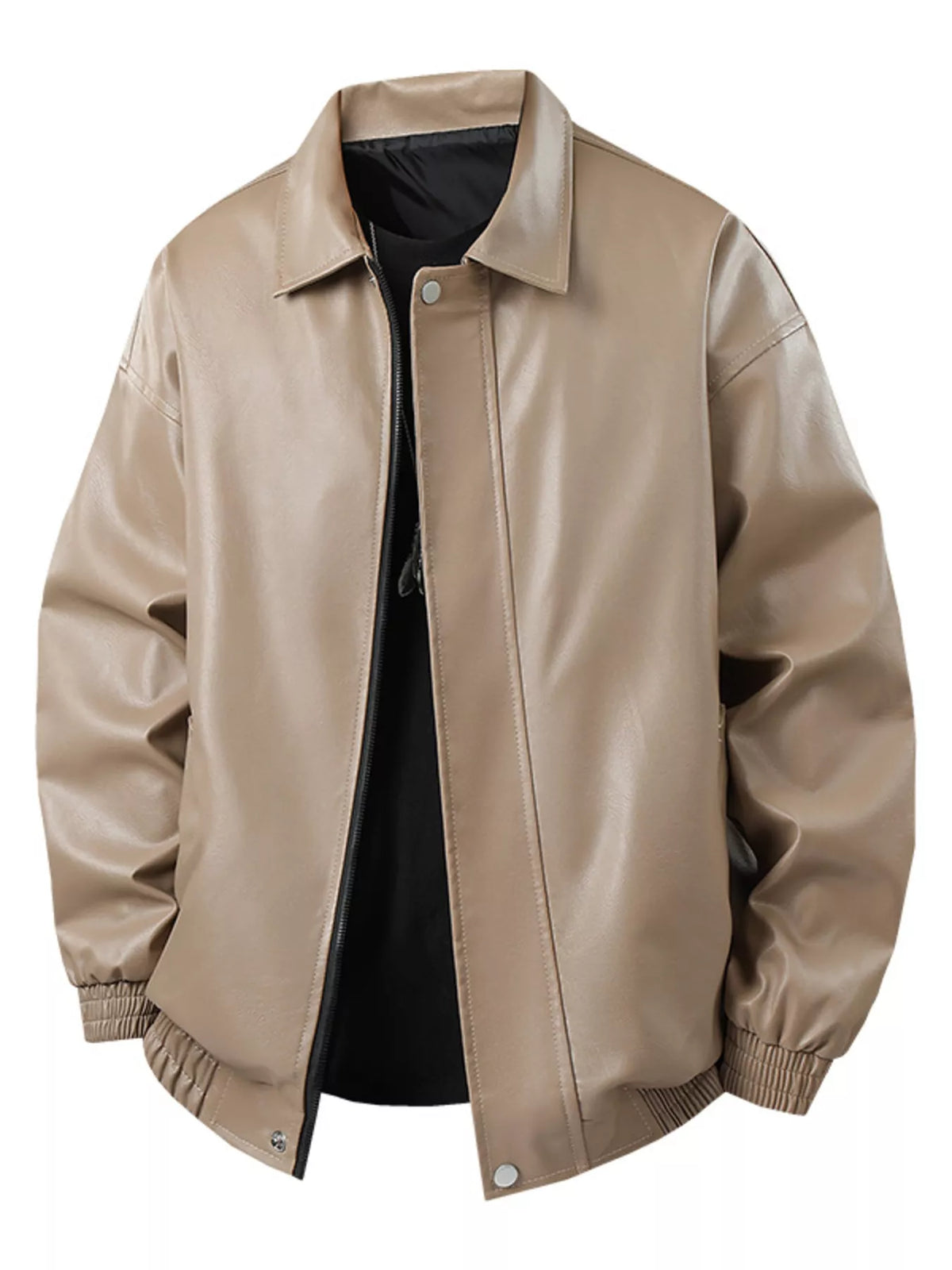 Men's Plus Size Zip Up Leather Jacket - URBANPICK FASHION