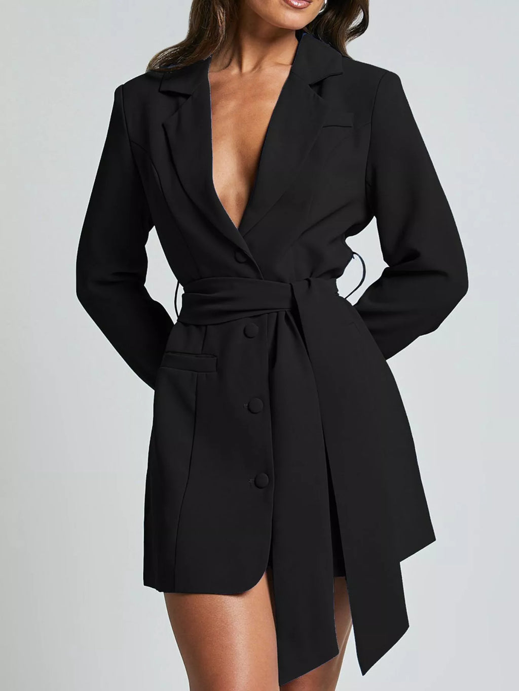 Lapel Collar Tie Waist Blazer - URBANPICK FASHION