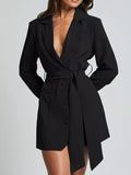 Lapel Collar Tie Waist Blazer - URBANPICK FASHION