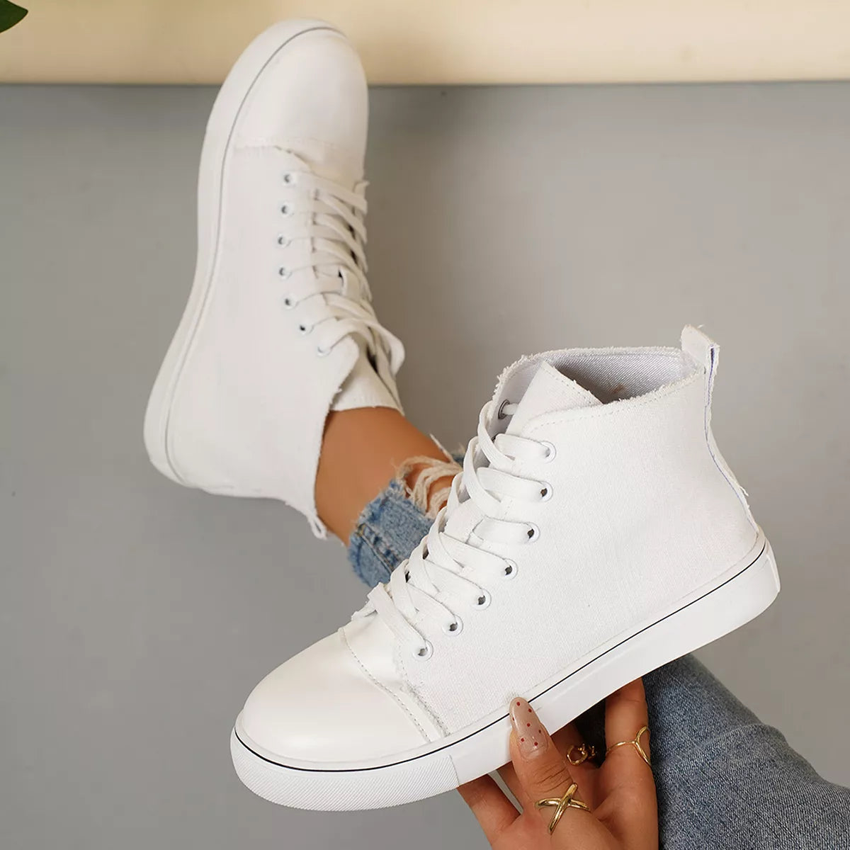 Round Toe Lace Up Sneakers - URBANPICK FASHION
