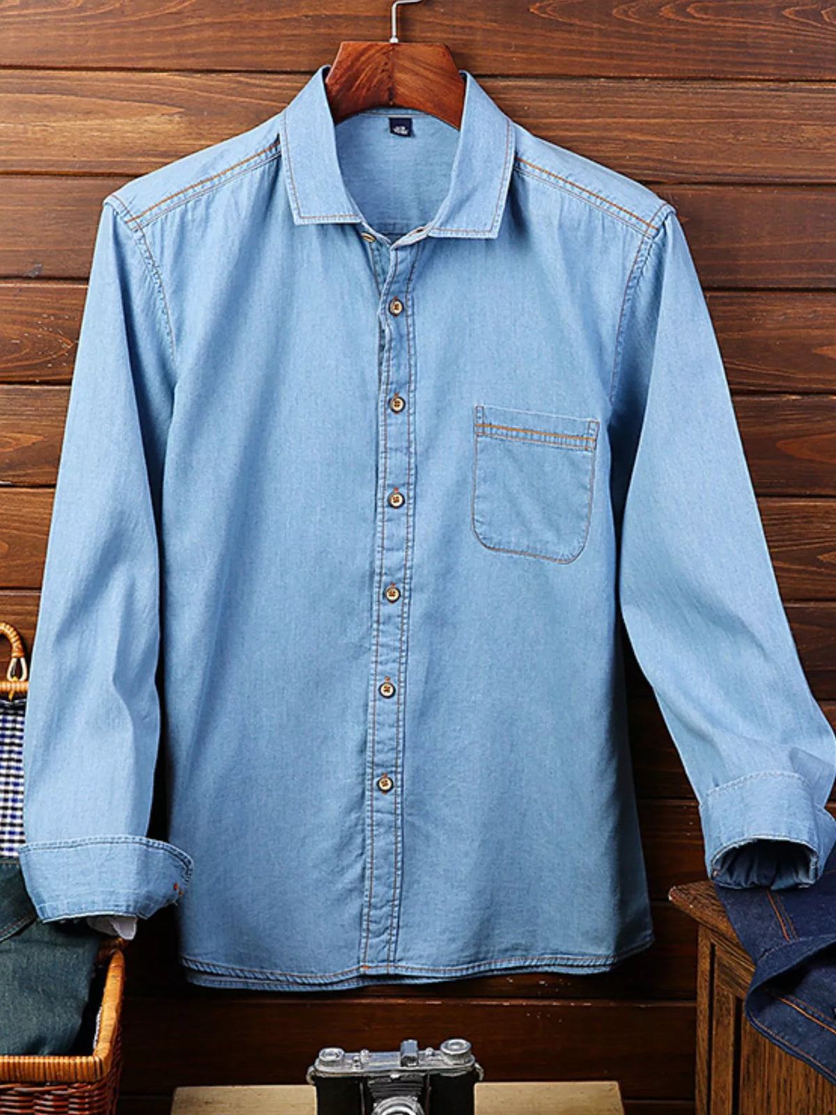 Men's Full Size Button Up Long Sleeve Denim Shirt Plus Size - URBANPICK FASHION