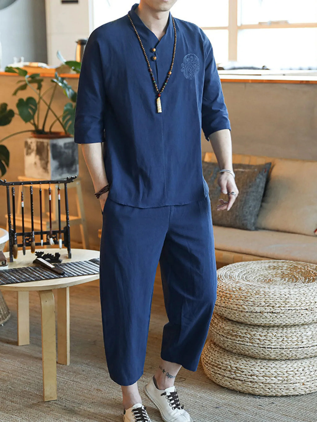 Men's Plus Size 3/4 Sleeve Top and Pants Set - URBANPICK FASHION