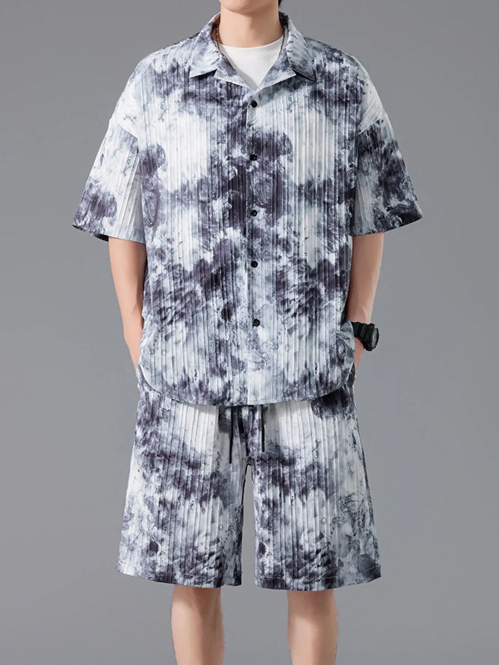 Men's Full Size Tie-Dye Casual Shirt and Shorts Set Plus Size - URBANPICK FASHION