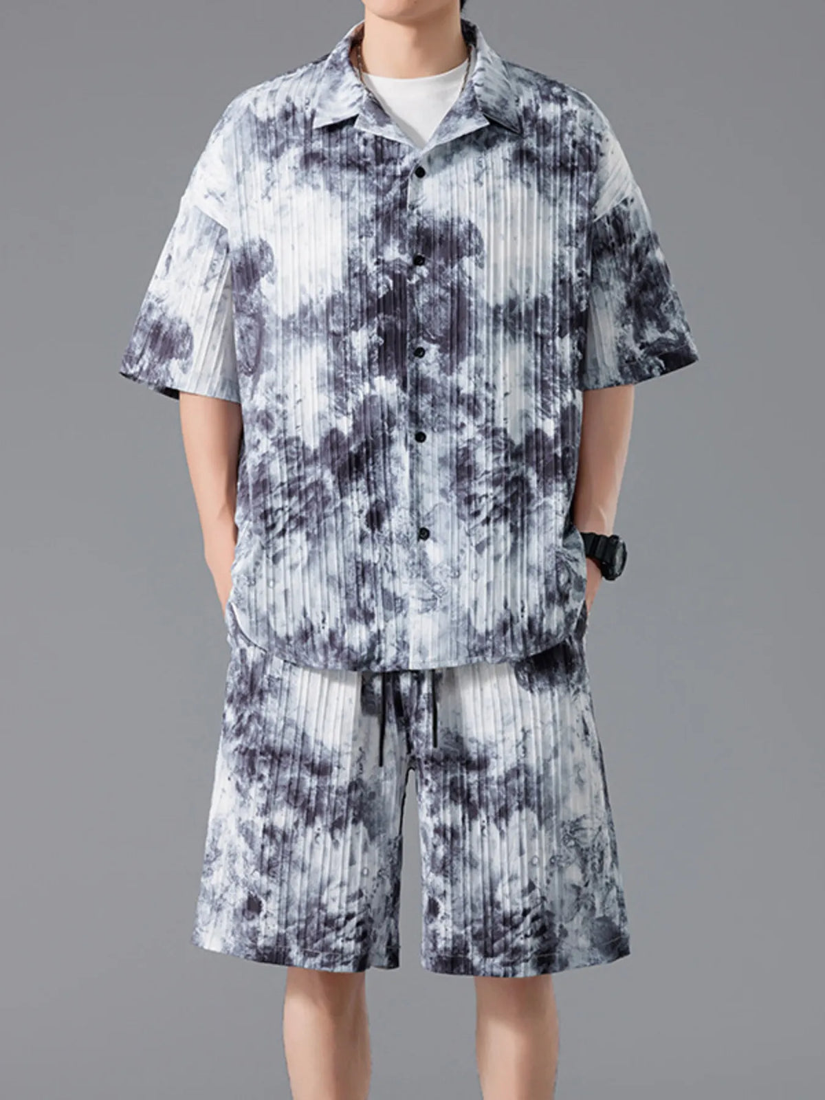 Men's Full Size Tie-Dye Casual Shirt and Shorts Set Plus Size - URBANPICK FASHION