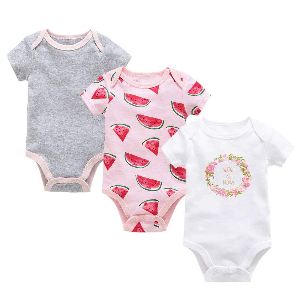 3-Piece Baby Bodysuit Set - Cotton Short Sleeve Outfit - URBANPICK FASHION