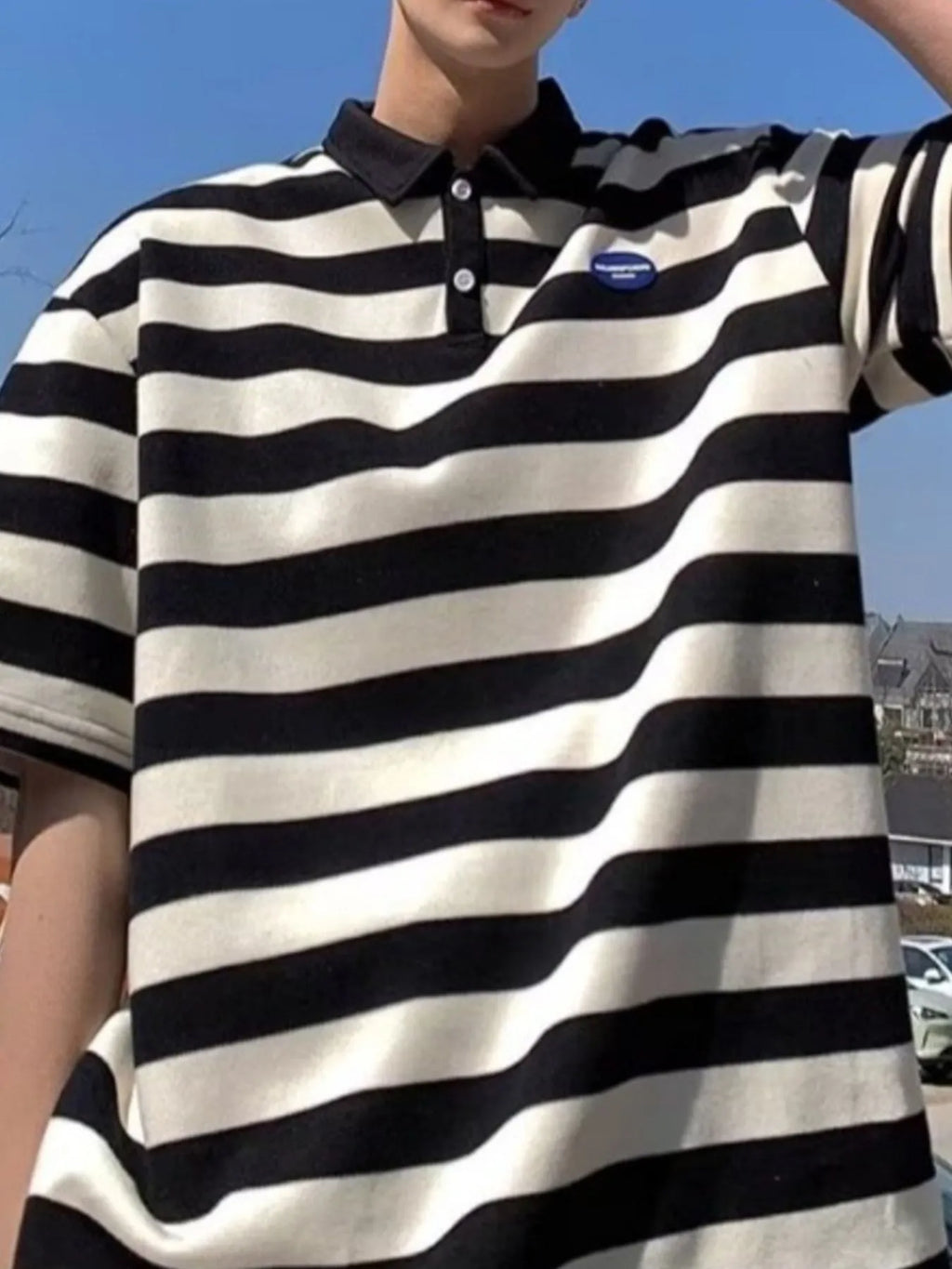 Men's Plus Size Striped Short Sleeve Oversized Polo - URBANPICK FASHION