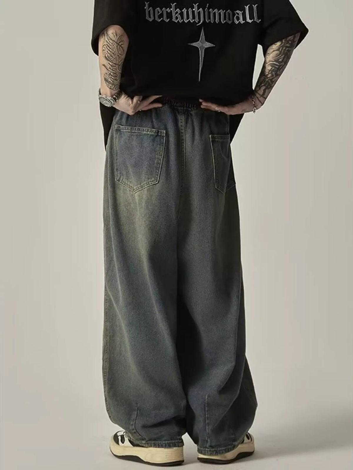 Men's Plus Size Vintage Wash Wide Leg Jeans - URBANPICK FASHION