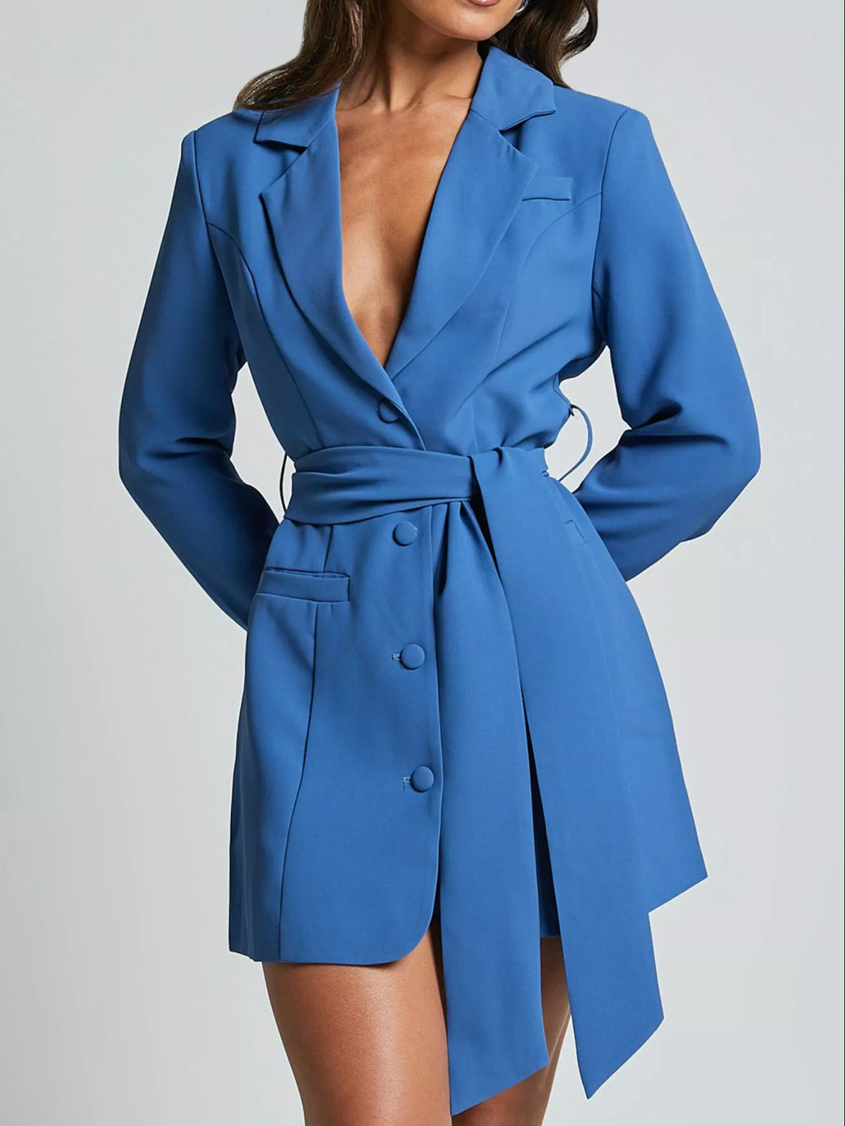 Lapel Collar Tie Waist Blazer - URBANPICK FASHION