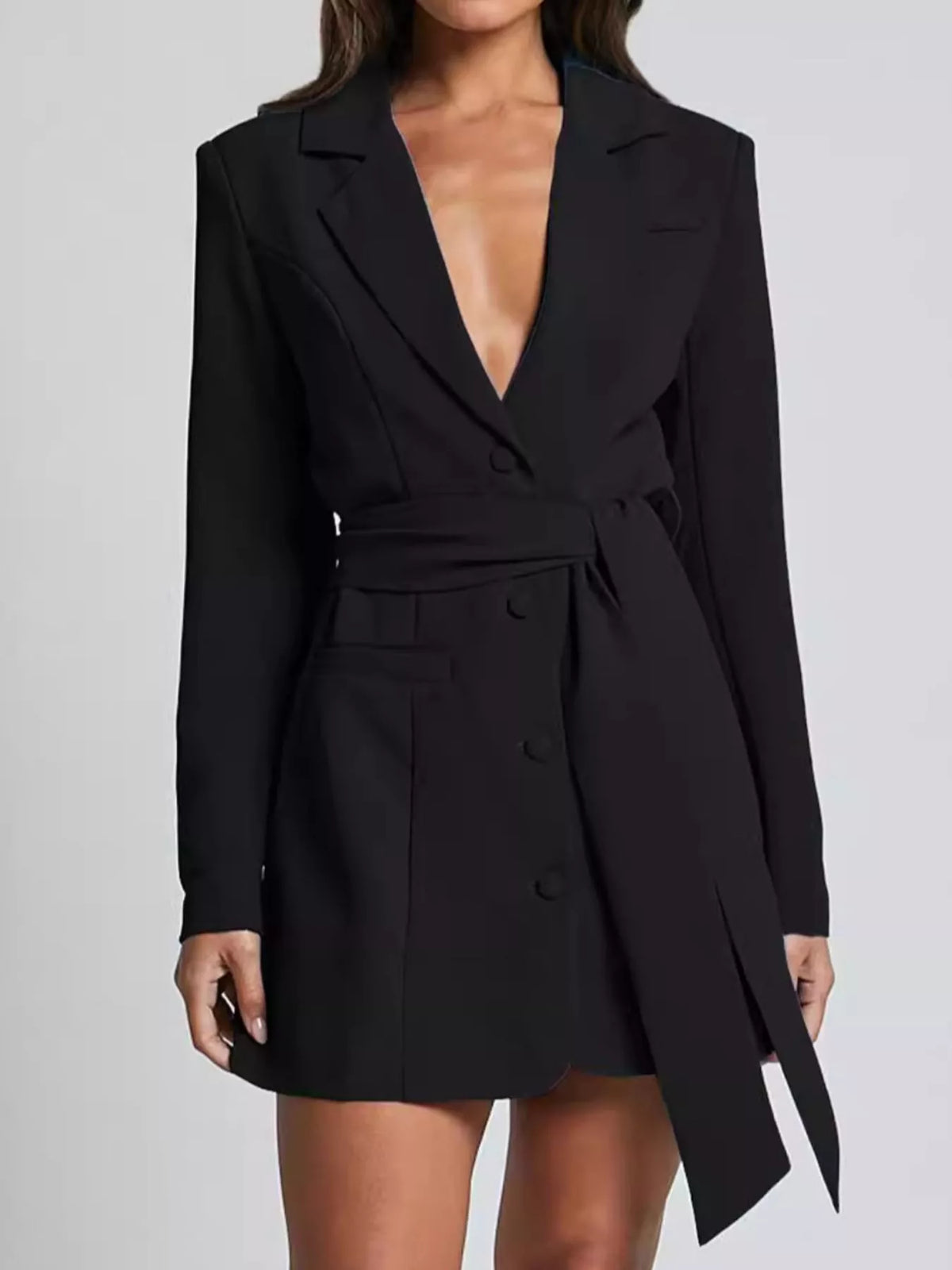 Lapel Collar Tie Waist Blazer - URBANPICK FASHION