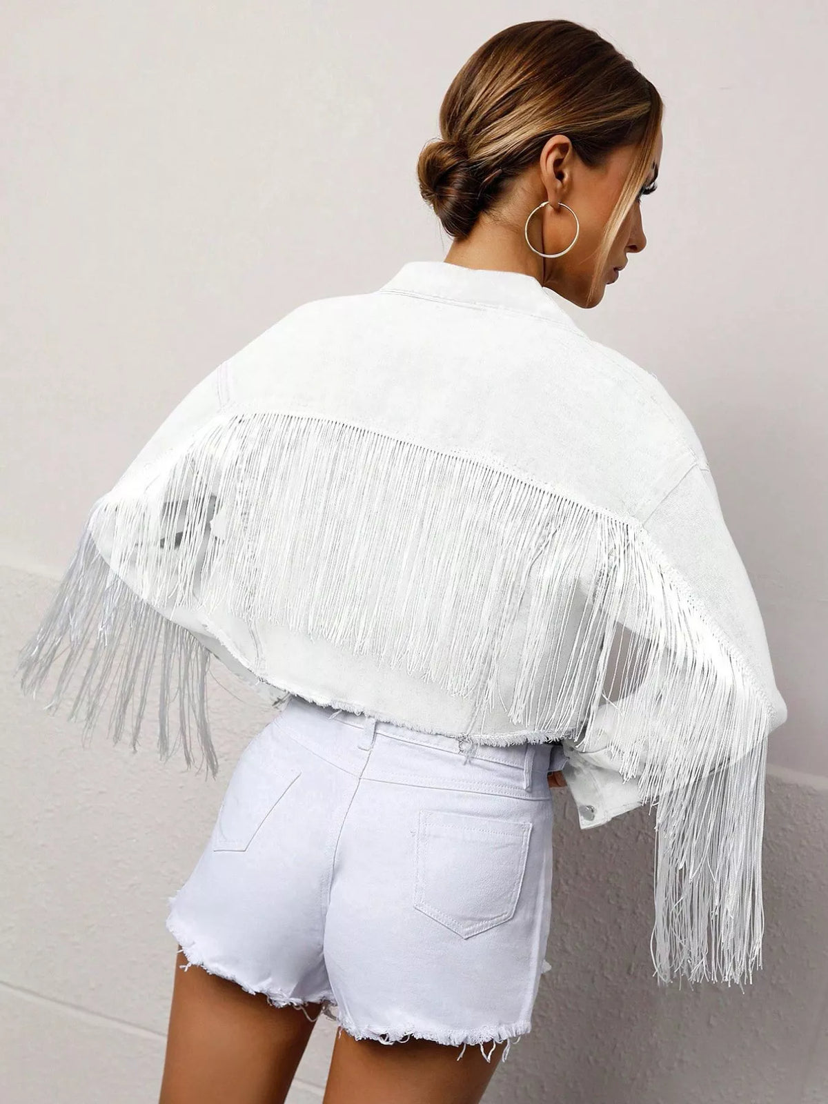 Fringed Cropped Denim Jacket - URBANPICK FASHION