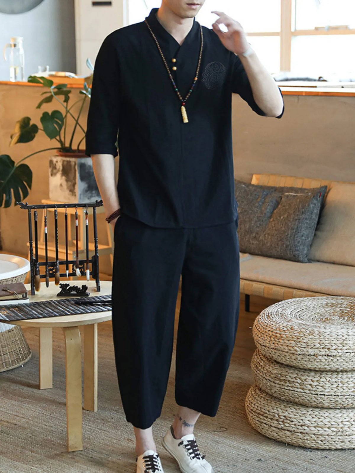Men's Plus Size 3/4 Sleeve Top and Pants Set - URBANPICK FASHION