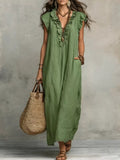 Full Size Ruffled V-Neck Cap Sleeve Maxi Dress Plus Size - URBANPICK FASHION