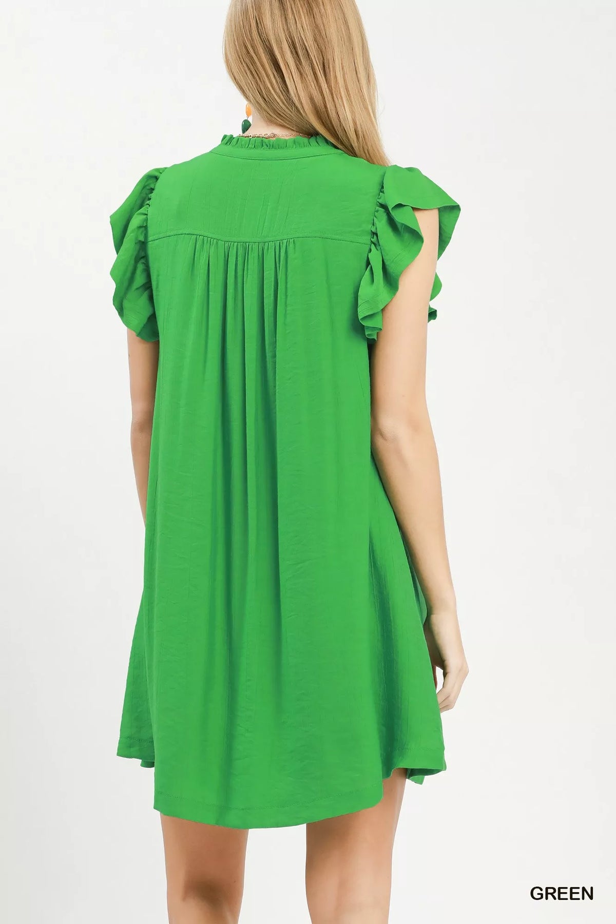 Umgee Ruffle Sleeve Henley Shift Dress - URBANPICK FASHION