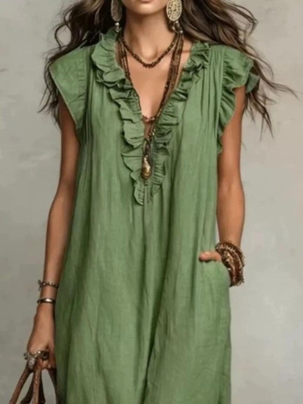 Full Size Ruffled V-Neck Cap Sleeve Maxi Dress Plus Size - URBANPICK FASHION
