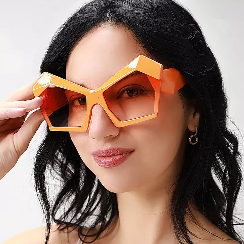 Oversized Geometric Orange Fashion Sunglasses - URBANPICK FASHION