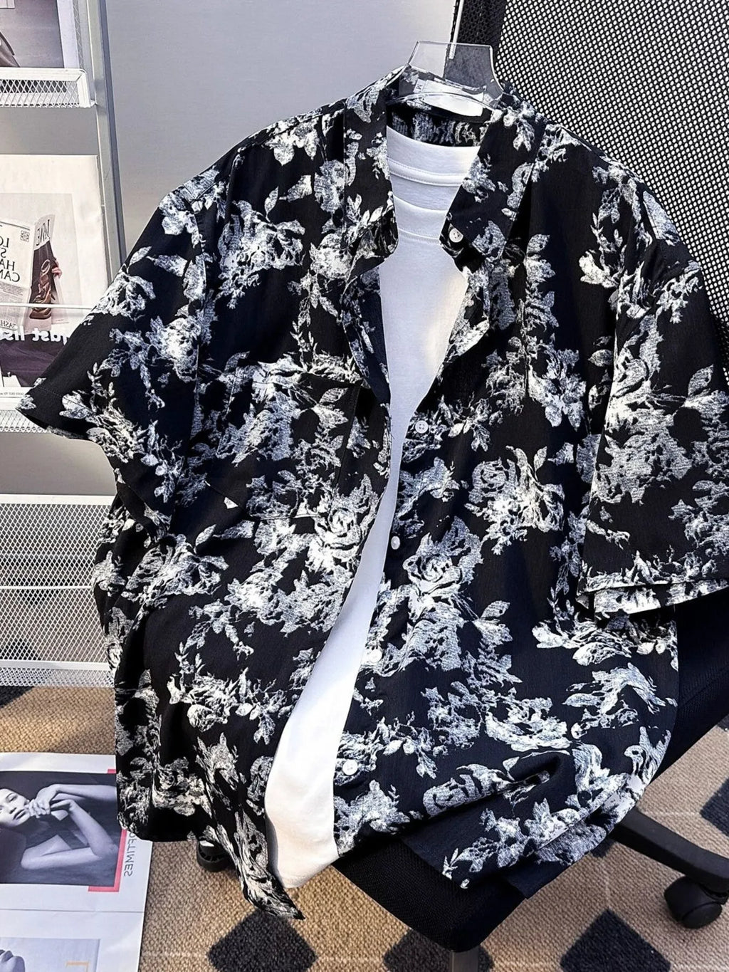Men's Plus Size Printed Button Up Short Sleeve Shirt - URBANPICK FASHION
