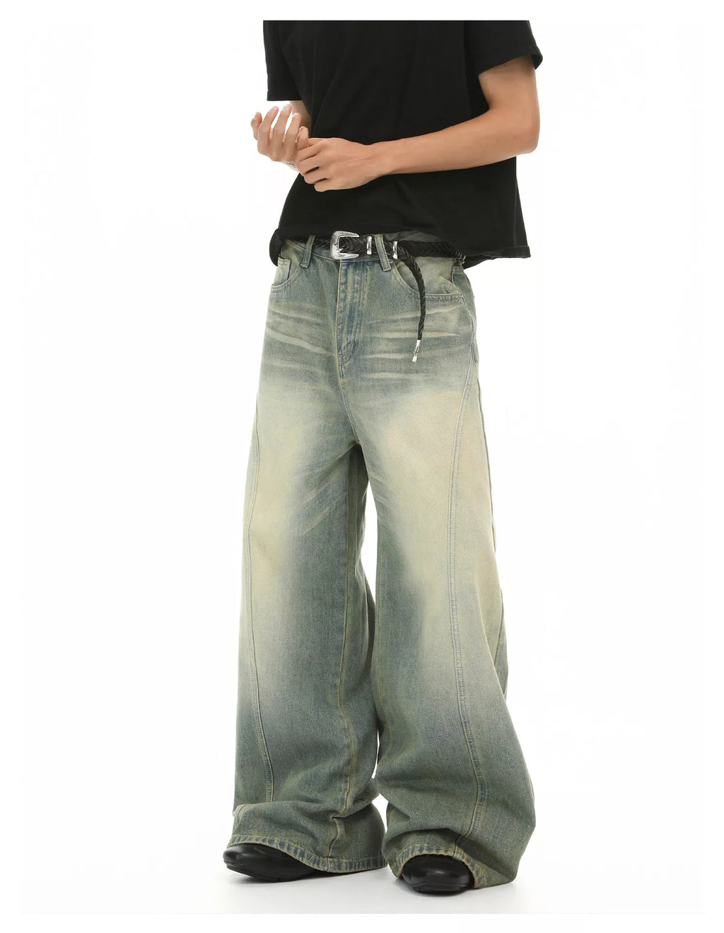 Men's Vintage Wash Wide Leg Jeans - URBANPICK FASHION