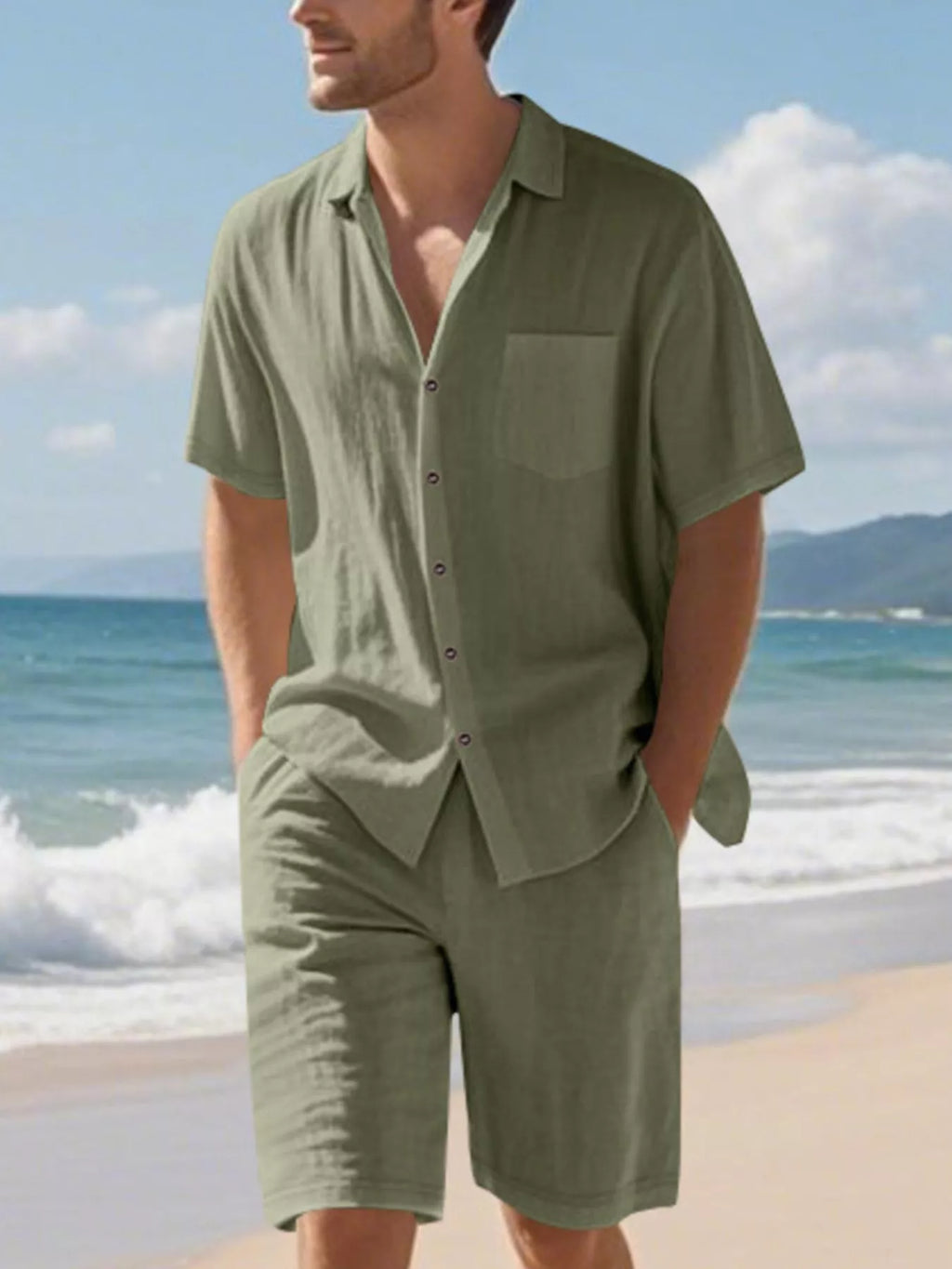 Men's Full Size Casual Button Up Shirt and Shorts Set Plus Size - URBANPICK FASHION
