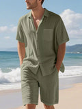 Men's Full Size Casual Button Up Shirt and Shorts Set Plus Size - URBANPICK FASHION