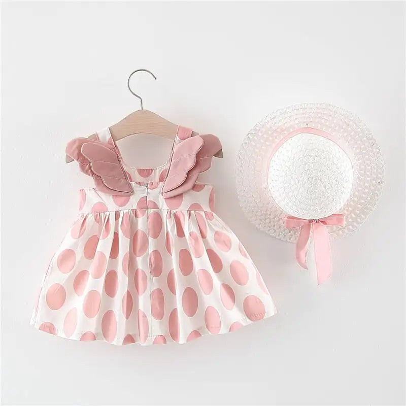 Summer Big Dot Wings Princess Dress with Hat - URBANPICK FASHION