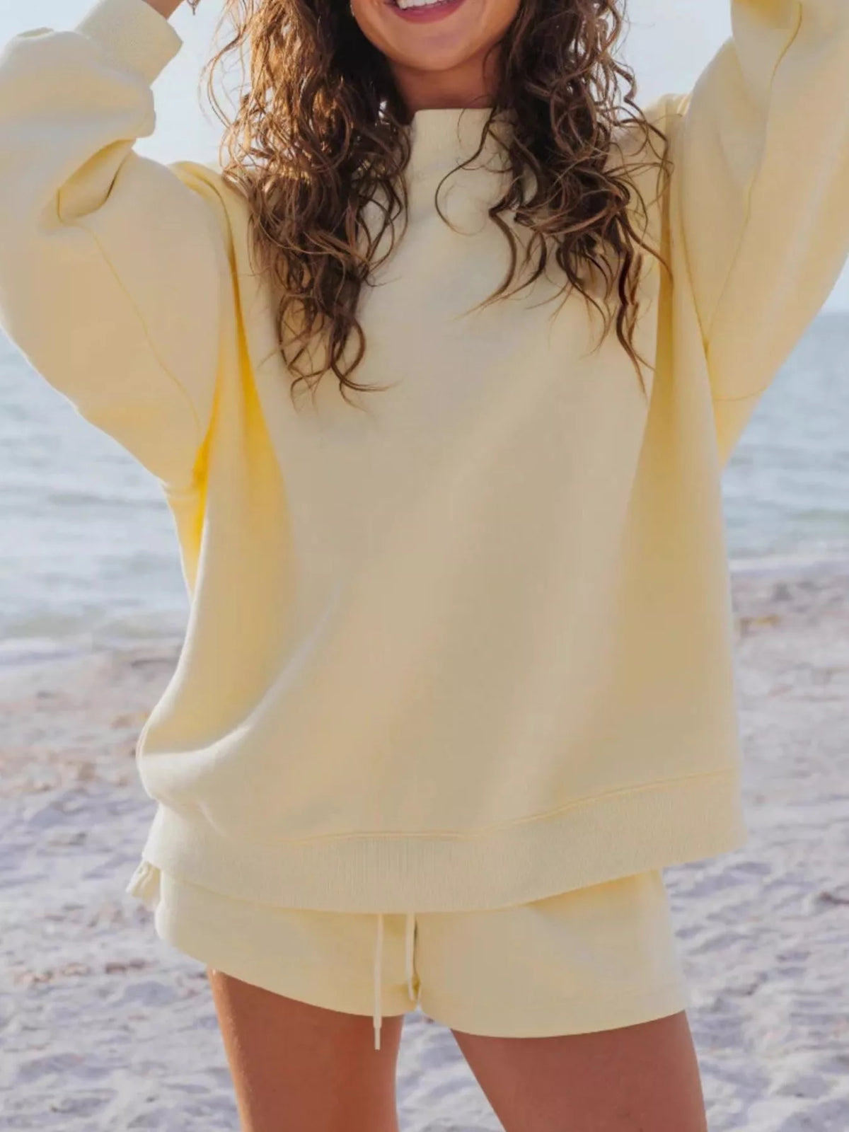Relaxed Fit Round Neck Sweatshirt and Shorts Set - URBANPICK FASHION