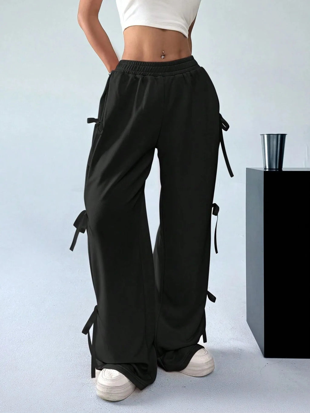 Cargo Wide Leg Pants with Side Tie Details - URBANPICK FASHION