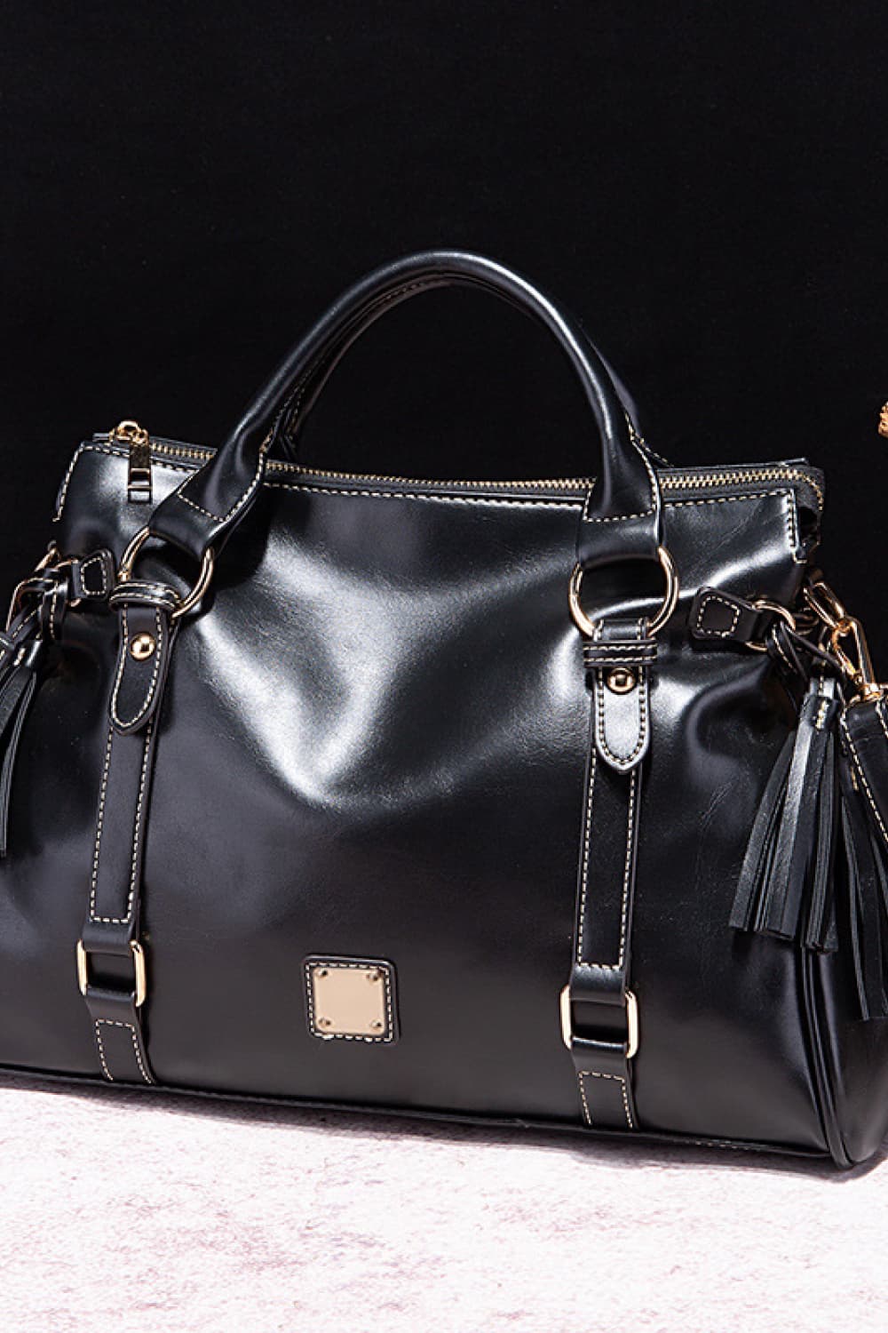PU Leather Handbag with Tassels - URBANPICK FASHION