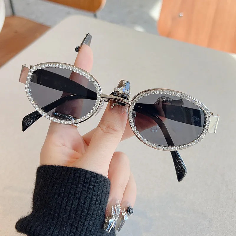 Rhinestones Decor Oval Sunglasses - URBANPICK FASHION