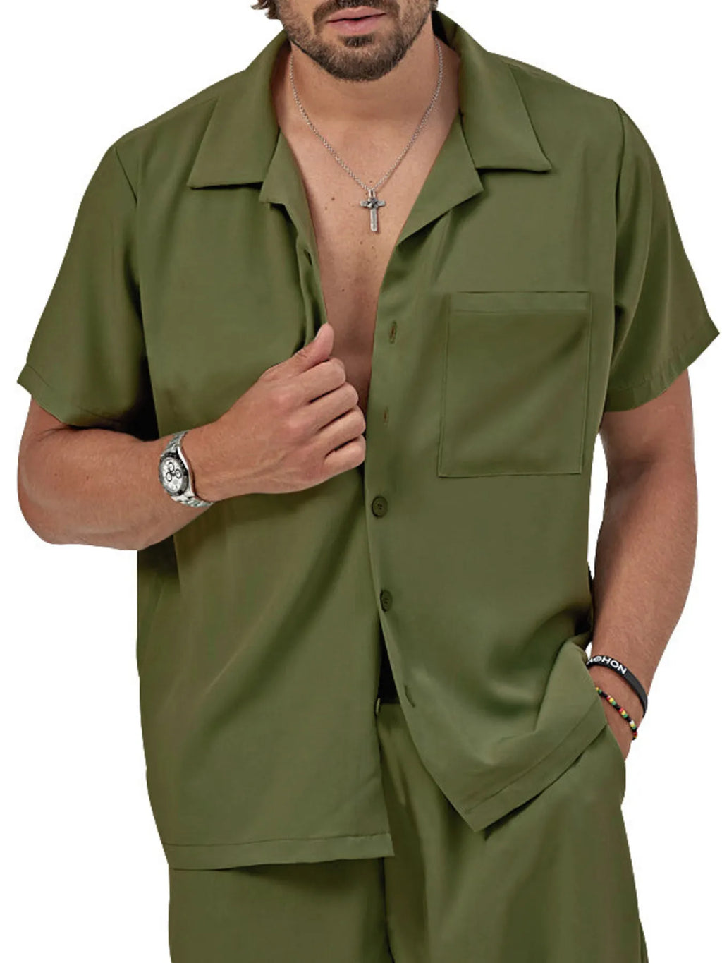 Men's Plus Size Button Up Short Sleeve Shirt and Shorts Set - URBANPICK FASHION