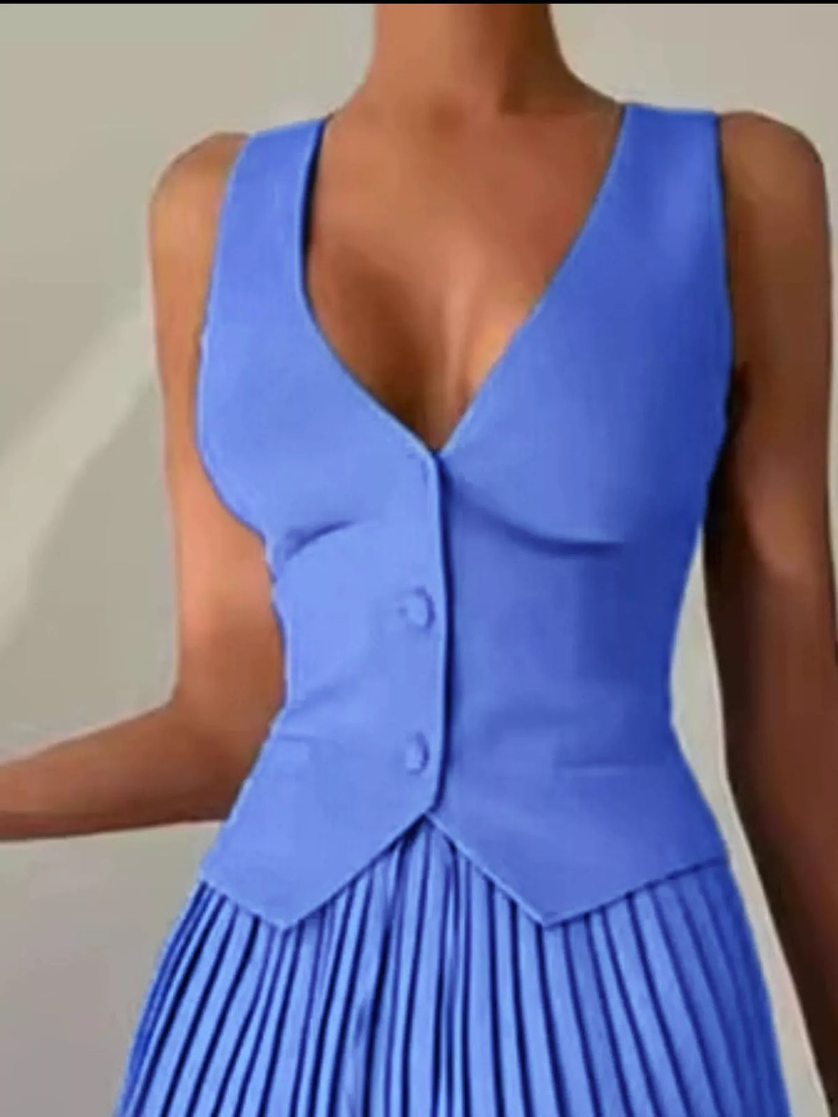 Button Up Vest and Pleated Mini Skirt Set - URBANPICK FASHION
