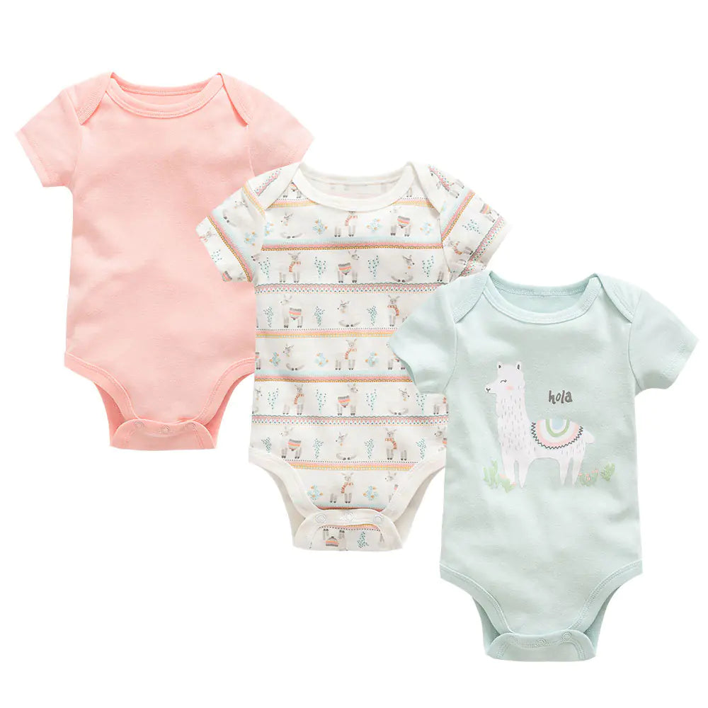 3-Piece Baby Bodysuit Set - Cotton Short Sleeve Outfit - URBANPICK FASHION