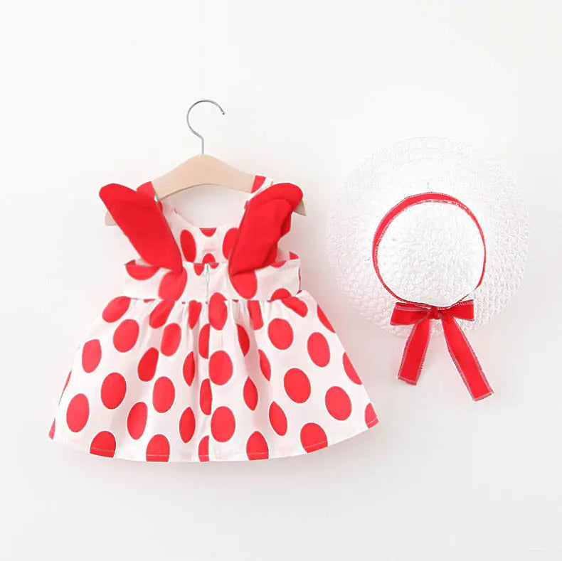 Summer Big Dot Wings Princess Dress with Hat - URBANPICK FASHION