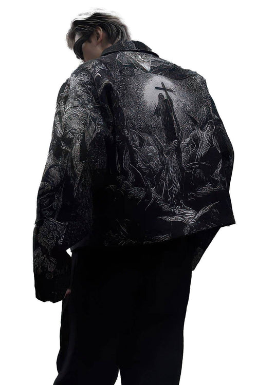Avant-Garde Oversized Blazer - Textured Jacquard for Dark Fashion - URBANPICK FASHION