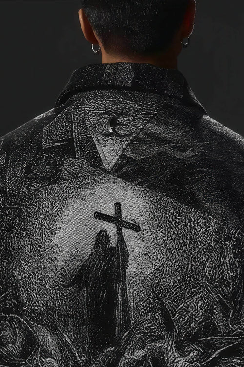 Avant-Garde Oversized Blazer - Textured Jacquard for Dark Fashion - URBANPICK FASHION