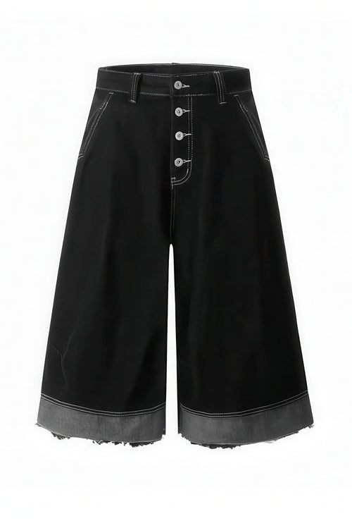 Button-Fly Cropped Jeans - Streetwear Washed Wide Leg Pants - URBANPICK FASHION